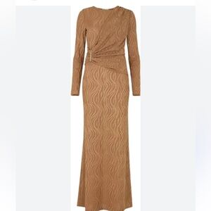 Daska dress Dusty Tan maxi faux wrap long sleeve rose gold bar accent large NEW